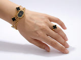Luxury Black Clover Gold Plated Jewellery Gift Box Set – Necklace, Bracelet, Ring, Earrings & Watch