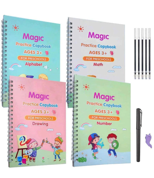 Kids Magic Practice Book Set of 4-Kids learning for Home and school with 10 refill pens