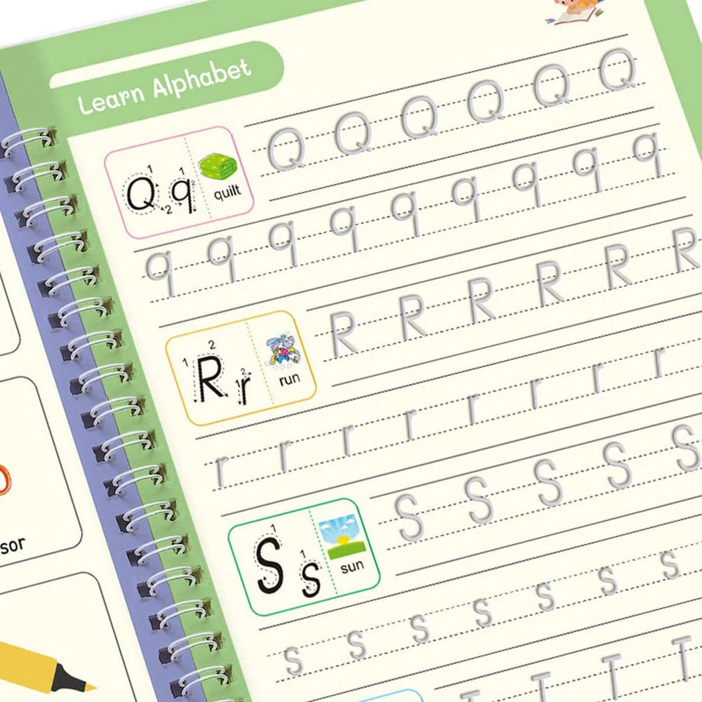 Kids Magic Practice Book Set of 4-Kids learning for Home and school with 10 refill pens